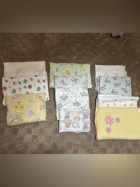 11 Vintage Assorted Baby Receiving Blankets - Pastel Prints